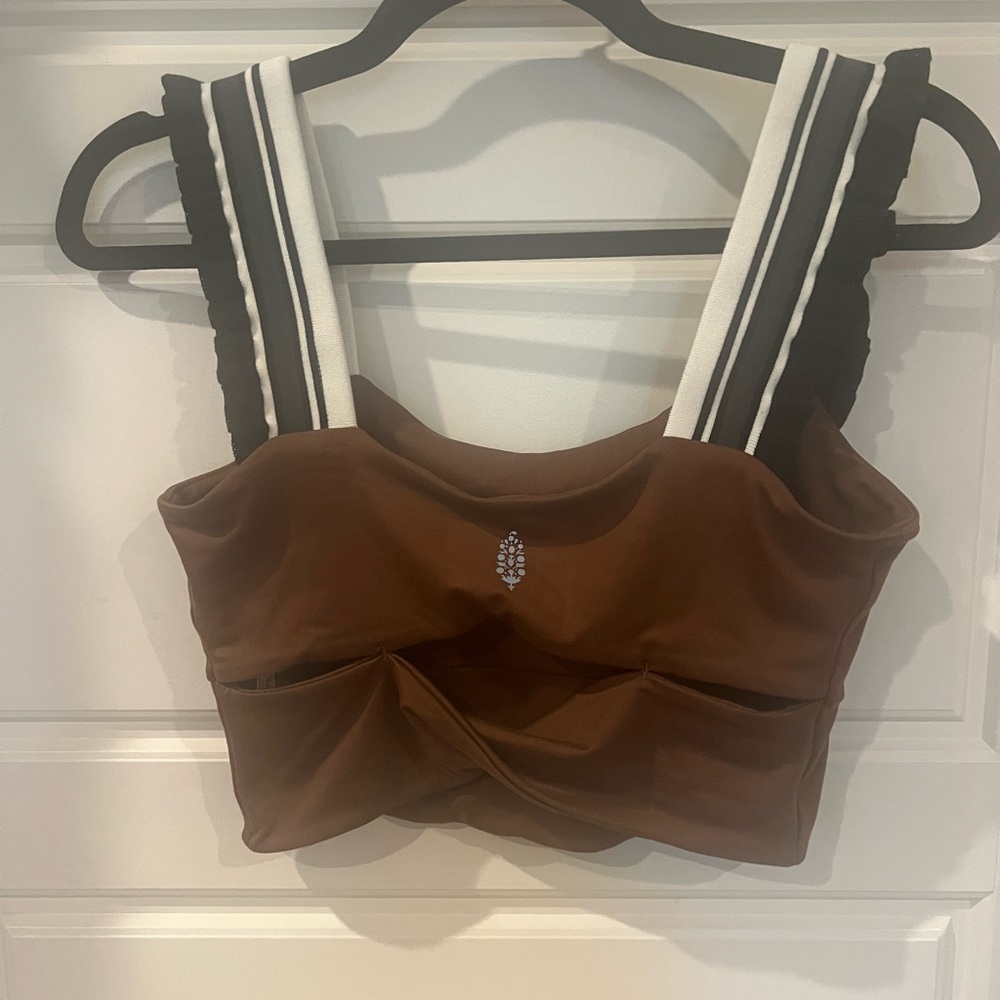 Free People Time Out Tank. Brown Sleeveless Top with Striped Straps - Picture 3 of 3